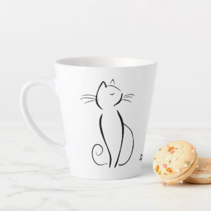 Tasse Latte Mini chat noir sur blanc nom d'ajout