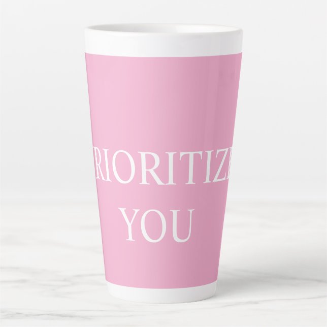 Tasse Latte Minimal Prioriser Vous Citation Rose Poussiéreuse  (Devant)