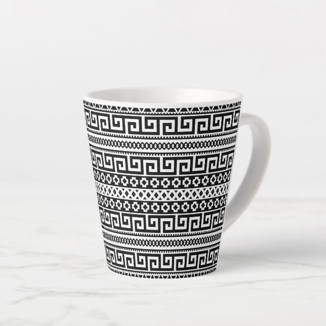 Tasse Latte Minimalist Geometric Maze Lines Black White (Angle droit)