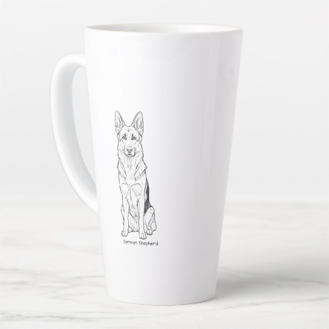 Tasse Latte Minimalist German Shepherd Dog Line Art  (Angle gauche)