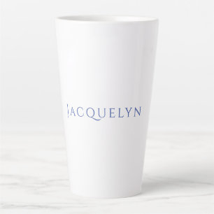 Tasse Latte Minimaliste Blanc Bleu Simple Élégant Moderne Nom