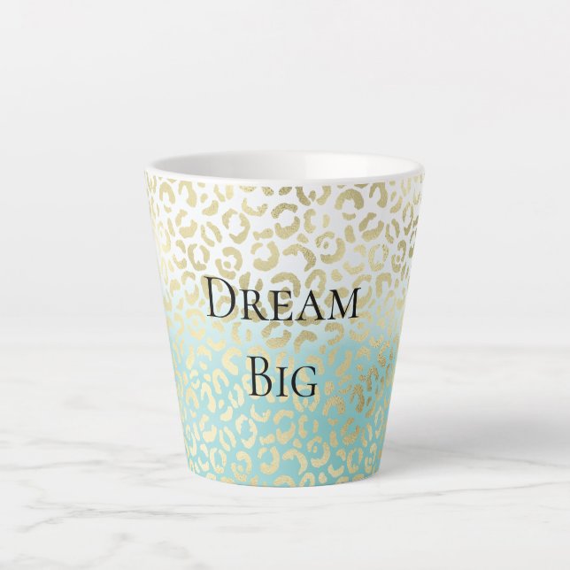Tasse Latte Mint Aquarelle Ombre Glam Or Leopard (Devant)