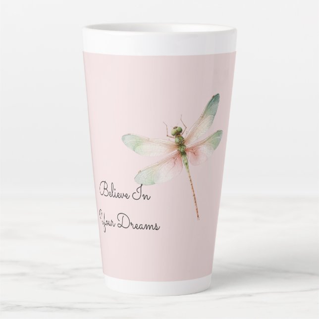 Tasse Latte Mint White Pink Dragonfly (Devant)