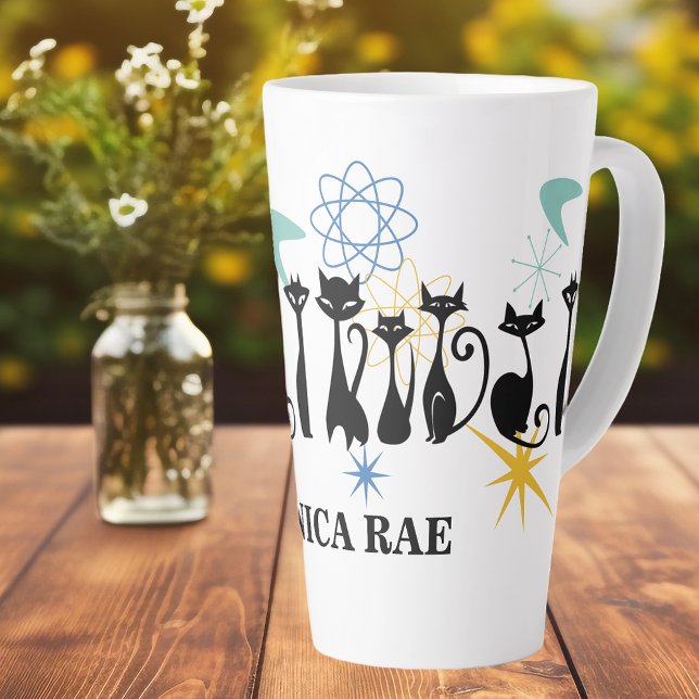 Tasse Latte Mmilieu du siècle moderne les années 50 Black Cats (Créateur téléchargé)