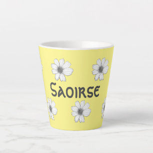 Tasse Latte Modèle floral Nom personnalisé jaune
