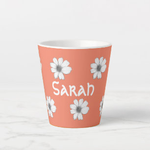 Tasse Latte Modèle floral Orange nom personnalisé