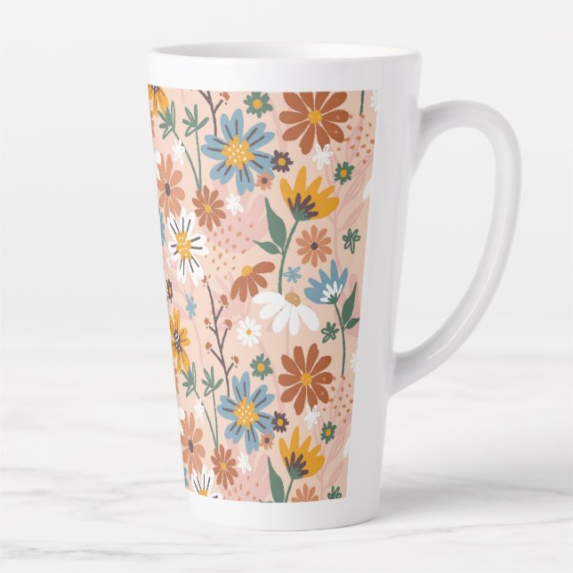 Tasse Latte Modèle floral peint à la main-23136 (Droite)