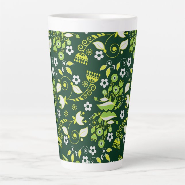 Tasse Latte Modèle floral scandinave moderne vert foncé (Devant)