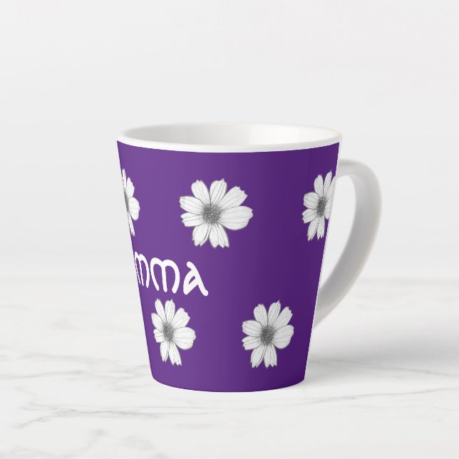Tasse Latte Modèle floral violet (Angle droit)