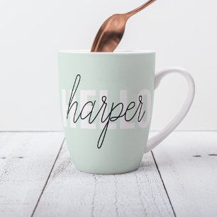 Tasse Latte Modern Pastel Mint Bonjour Et Vous Nom