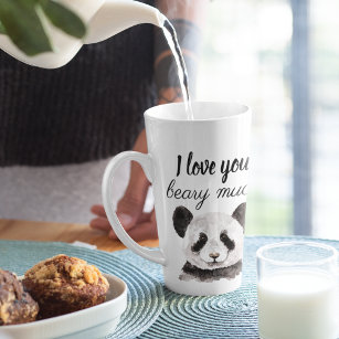 Tasse Latte Moderne Je T'Aime Beary Beaucoup Panda Noir Et Bla