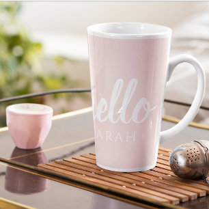 Tasse Latte Moderne Minimal Pastel Rose Bonjour Et Vous Nom