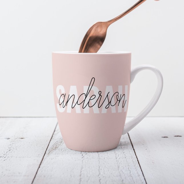 Tasse Latte Moderne Pastel Rose Beauté Personnalisée Vous Nom (Créateur téléchargé)