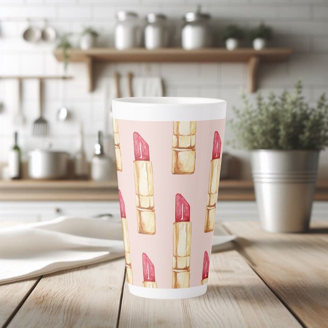 Tasse Latte Moderne Pastel rose & rouge Motif à lèvres (Créateur téléchargé)