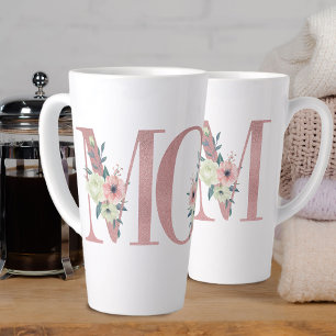 Tasse Latte MOM Pretty Pink Floral Letter Typography