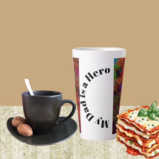 Tasse Latte Mon père est Fête des pères de héros Art Abstrait  (My Dad Is Hero Father's Day Abstract Art Floral Latte Mug)