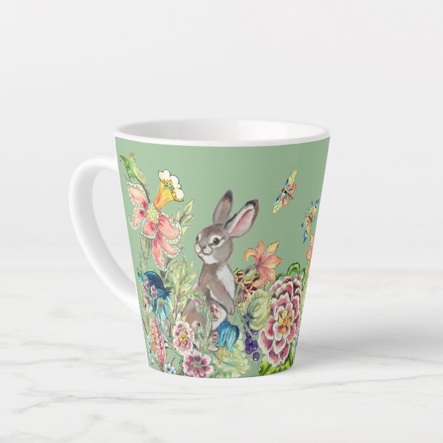 Tasse Latte Monnaie de lapin blanc Vert Chinoiserie Floral (Angle gauche)