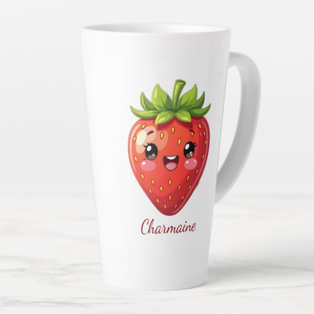 Tasse Latte Monogram cute strawberry kawaii (Angle droit)