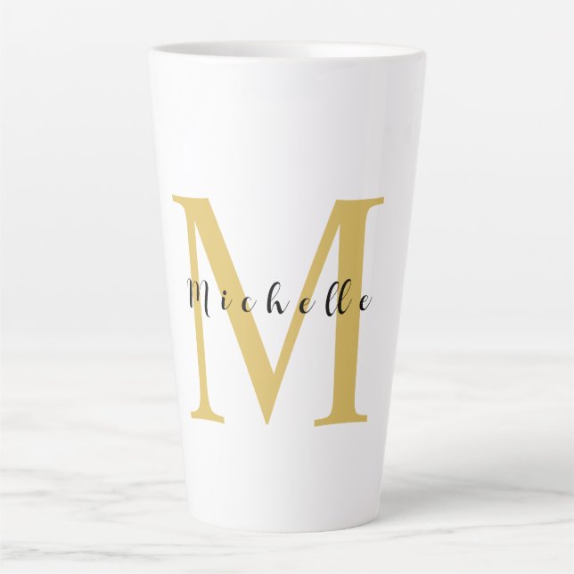 Tasse Latte Monogram Gold Couleur Votre Nom Cadeau spécial Bie (Devant)