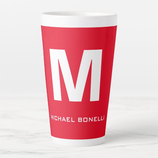Tasse Latte Monogramme blanc rouge tendance ton nom (Devant)