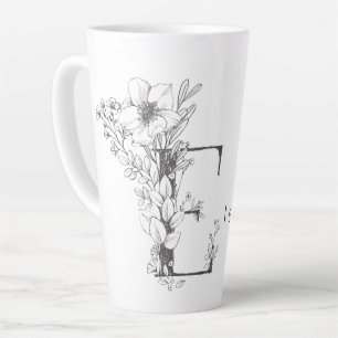 Tasse Latte Monogramme botanique floral "E" Texte personnalisé