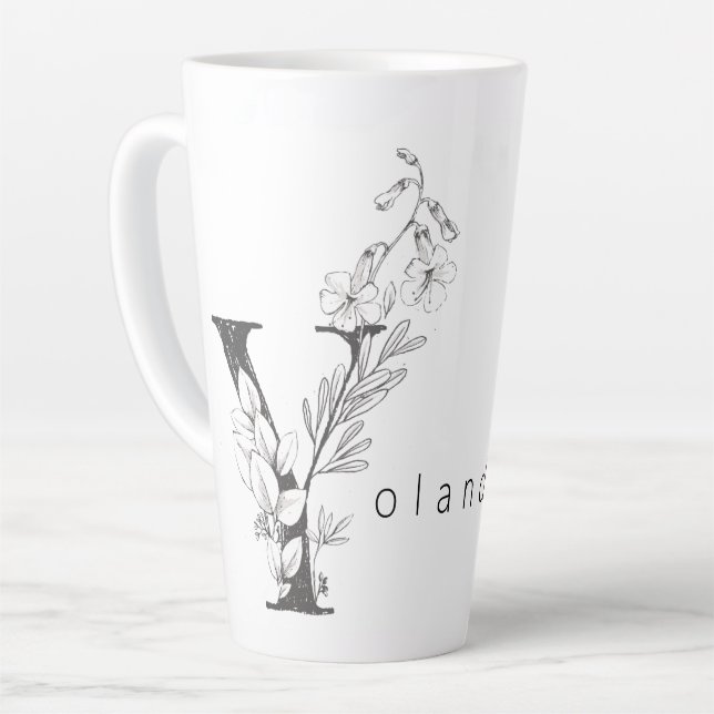 Tasse Latte Monogramme botanique floral "Y" Texte personnalisé (Angle gauche)