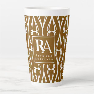 Tasse Latte Monogramme Brown Motif blanc moderne