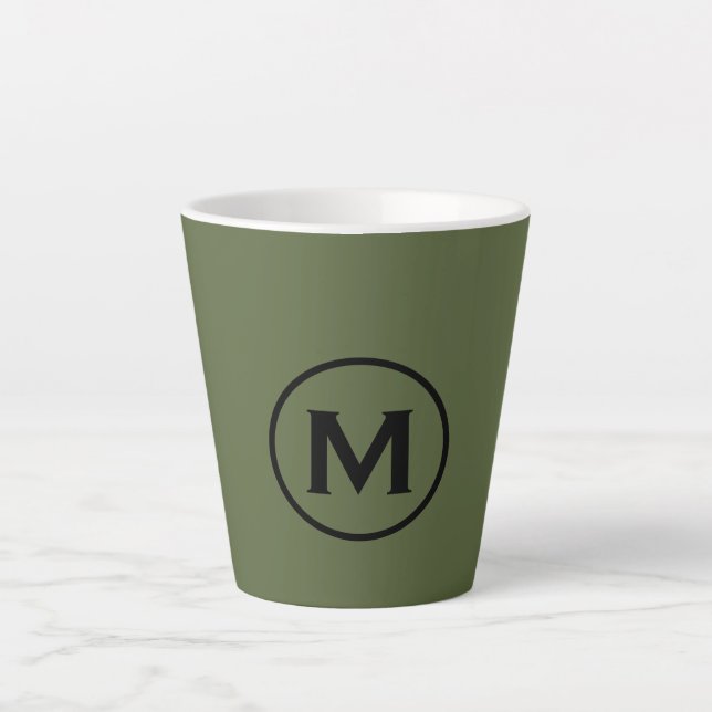 Tasse Latte Monogramme classique minimal vert olive (Devant)