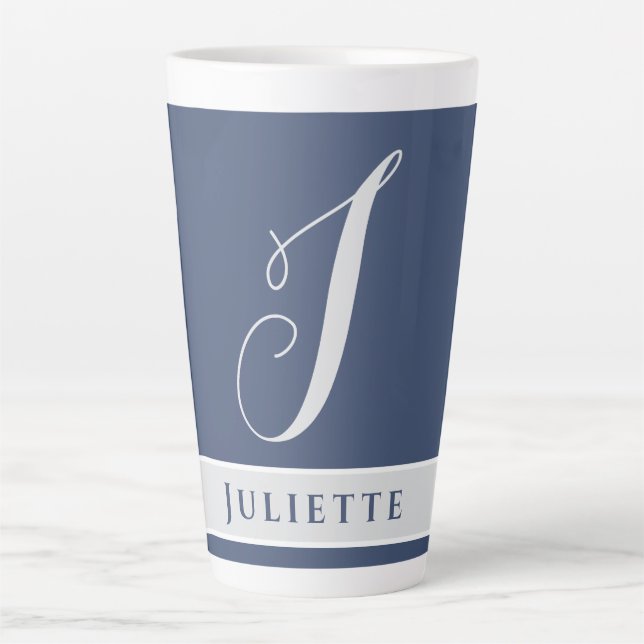 TASSE LATTE MONOGRAMME CLASSIQUE SIMPLE INITIAL NOMMÉ ARGENT B (Devant)