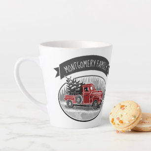 Tasse Latte Monogramme de camion rouge rustique Nom de famille