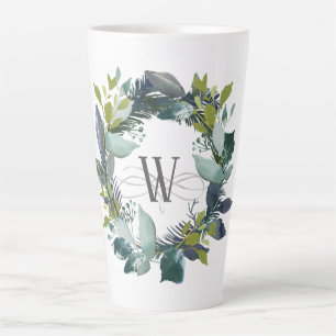 Tasse Latte Monogramme de couronne de laurier d'aquarelle russ