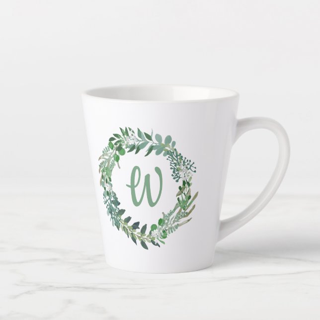 Tasse Latte Monogramme de couronne verte (Droite)