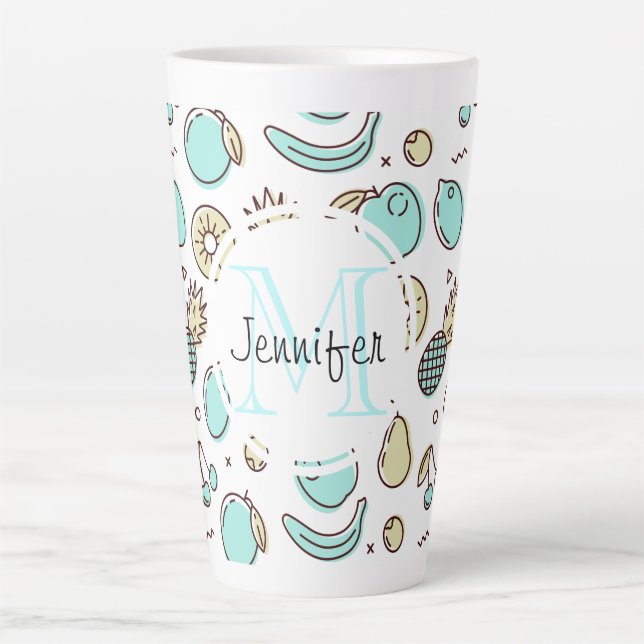 Tasse Latte Monogramme de dessin de la ligne d'été Motif de fr (Devant)