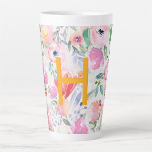 Tasse Latte monogramme de fleurs roses