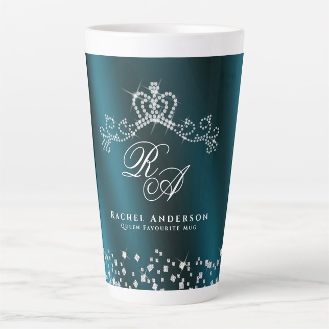 Tasse Latte Monogramme de la Couronne brillant vert (Devant)