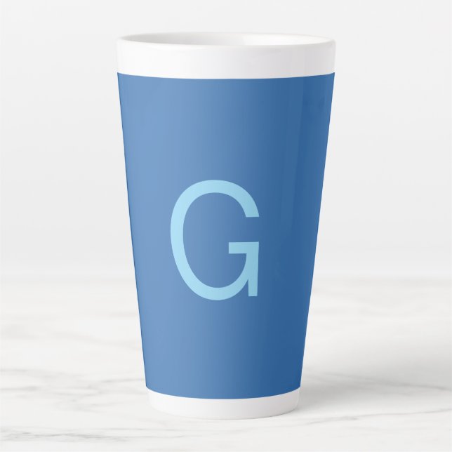Tasse Latte Monogramme de lettre initiale en acier bleu person (Devant)