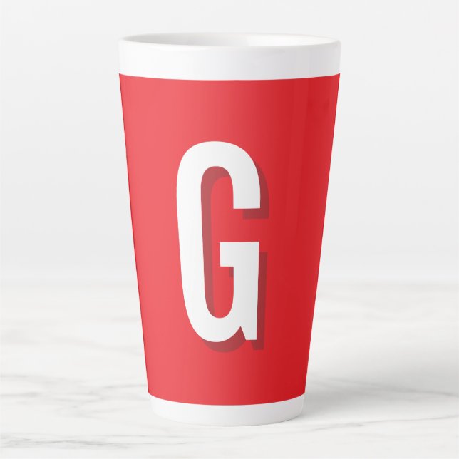 Tasse Latte Monogramme de lettre initiale rouge blanc simple (Devant)