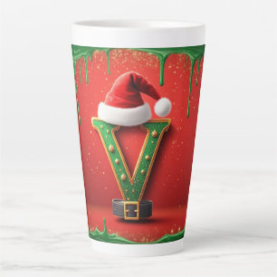 Tasse Latte Monogramme de Noël Chapeau de Père Noël V Pour Cad