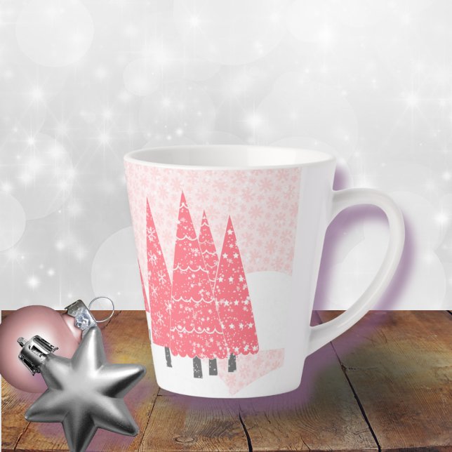 Tasse Latte Monogramme de Noël rose moderne (Créateur téléchargé)