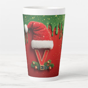 Tasse Latte Monogramme de Noël V Père Noël Lettre de vacances