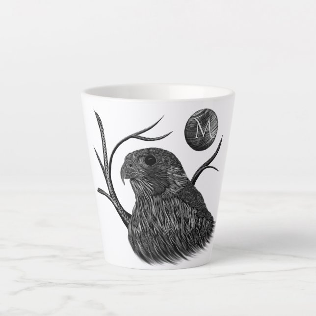 Tasse Latte Monogramme de Pleine lune de faucon (Devant)