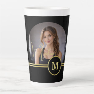 Tasse Latte Monogramme de signature or élégant avec photo