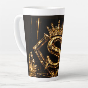 Tasse Latte Monogramme Diamant Couronne Lettre Dorée S de Luxe
