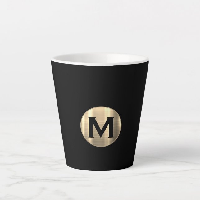Tasse Latte Monogramme d'or métallique noir (Devant)