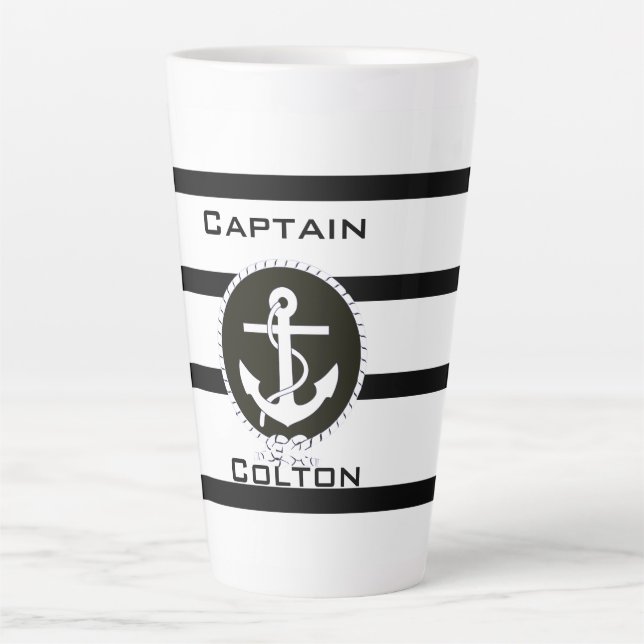 Tasse Latte Monogramme en latte de la Ancre marine (Devant)