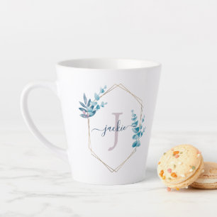 Tasse Latte Monogramme encadré d'Eucalyptus à l'aquarelle de L