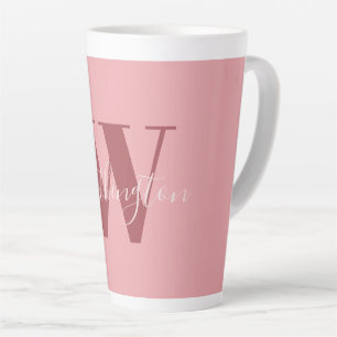 Tasse Latte Monogramme et nom féminin rose blush rouge