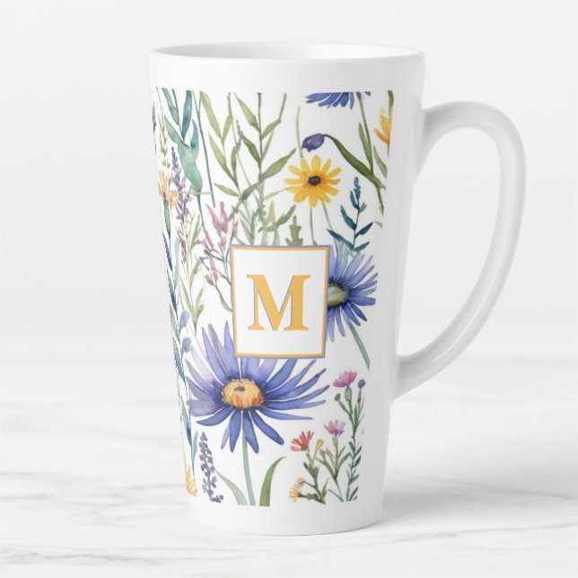 Tasse Latte Monogramme Floral Botanique Fleurs sauvages Plutôt (Droite)