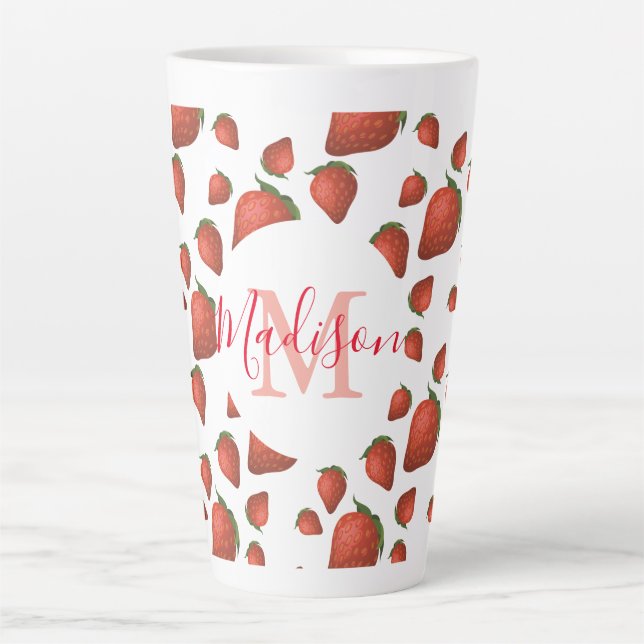 Tasse Latte Monogramme fraise Nom initial (Devant)