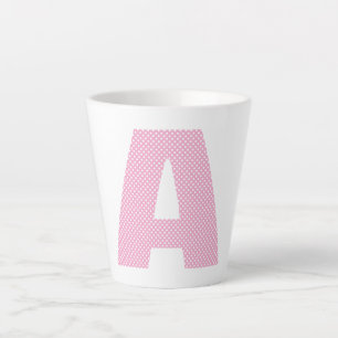 Tasse Latte Monogramme Gras en Points Polka Rose Clair et Blan